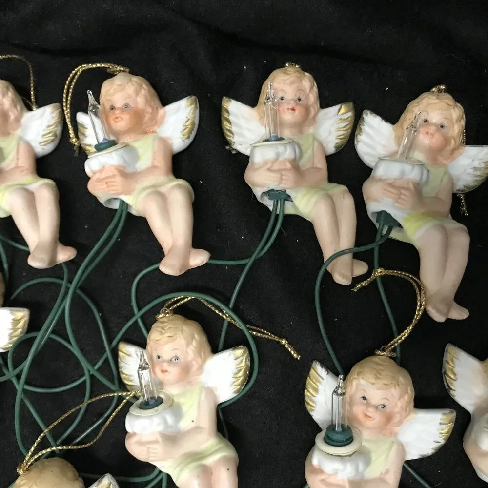 Ceramic Angel Cherrub String Lights 10 Count
